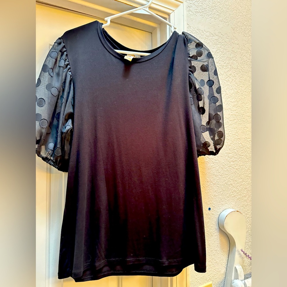 Misia black top with sheet puff sleeves size large